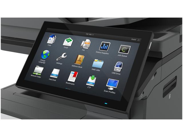 Close-up of Lexmark CX735adse touchscreen display.