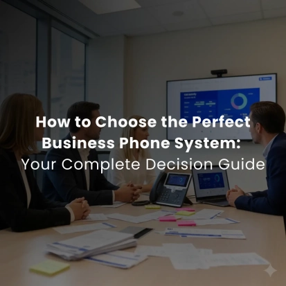 Business meeting presentation discussing business phone systems for small businesses decision guide.